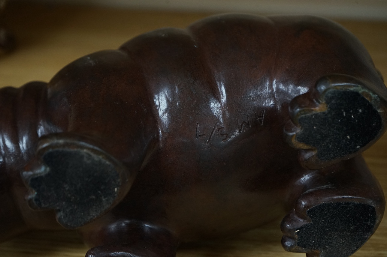 Anita Mandl (1996-2023), A cast bronze model of a hippopotamus, marked ‘A M’ limited edition 5/7’, 28cm long. Condition - good. Provenance - Harrison Zoological Museum, Bowerwood House in Sevenoaks.